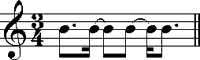 譜例‐3/4拍子の4連符を付点八分音符と十六分音符に分割する