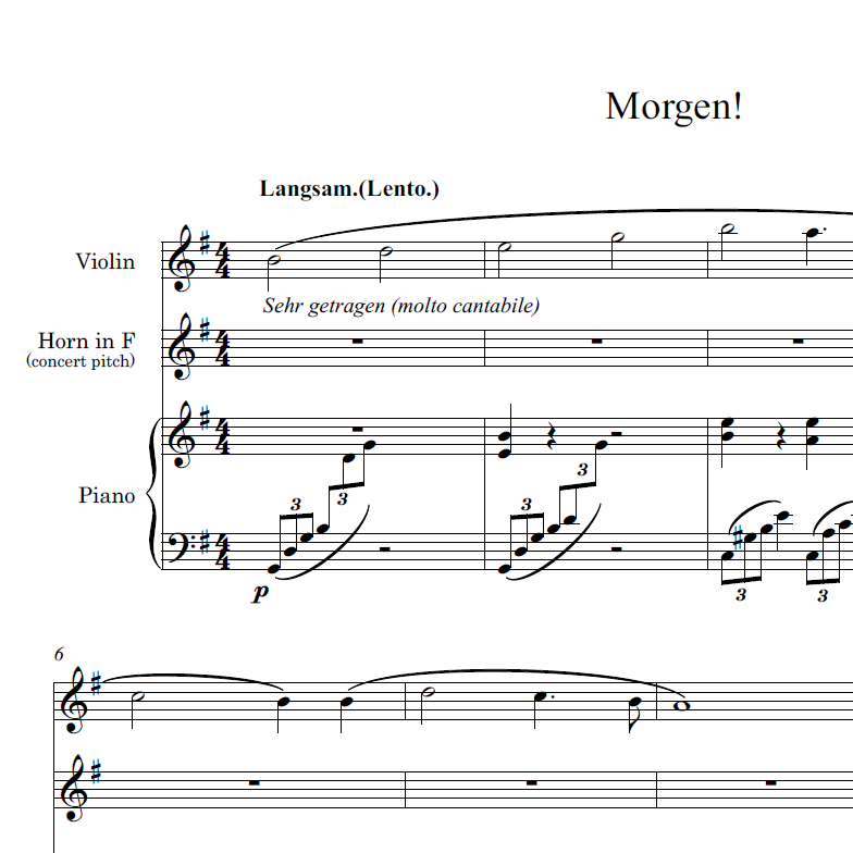 Morgen! Op. 27 No. 4 (for violin, horn and piano)